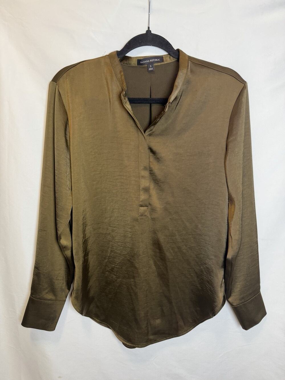 Banana Republic Womens Satin 1/2 Button Down Long Sleeve Blouse Brown Sz S